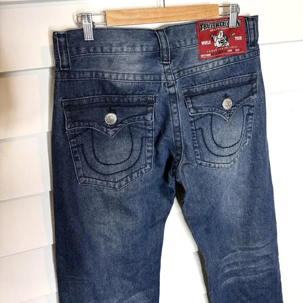 TRUE RELIGION BILLY SUPER T Big Flap Bootcut Relaxed Men's Jeans 34 x 33 NWT